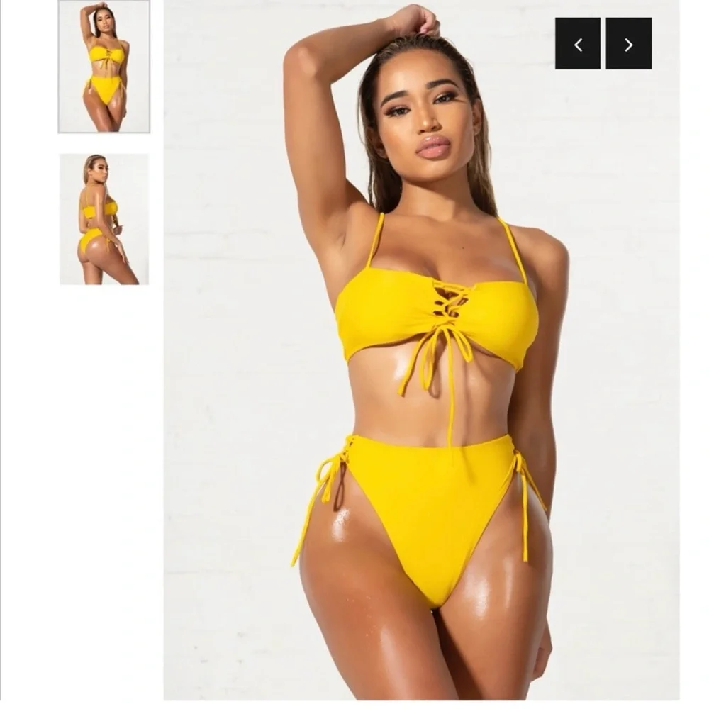 Yellow Lace-Up Bikini Set - Picture 1 of 3